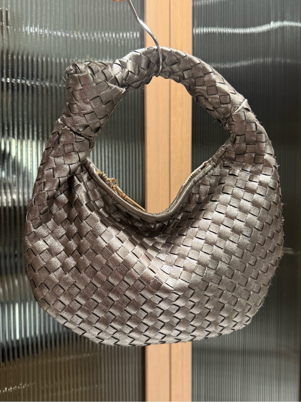 Woven Hobo Shoulder Bag - Metallic Taupe